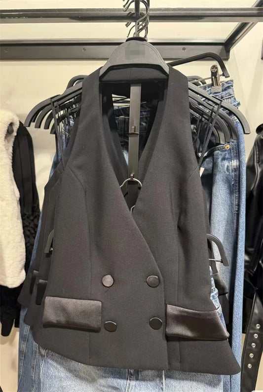 Women's Fashion Halter V-Neck Vest Retro Solid Color Front-Button Sleeveless Waistcoat Spring and Summer Casual Ladies' Fashion