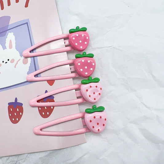 2Pcs/set Cute Sweet Strawberry Hairpin Lovely Pink Hair Clips Girls Bangs Clips BB Snap Clip Hair Accessories