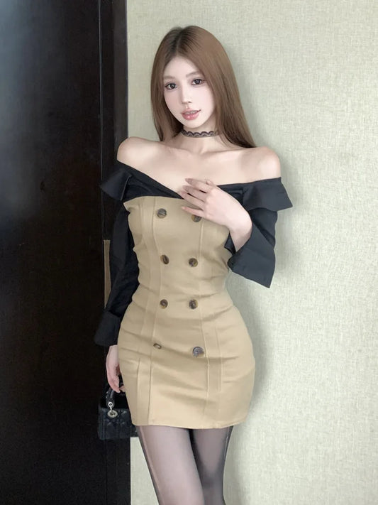 French Elegant Fashion Short Dresses For Women 2024 New Autumn Ladies Korean OL Work Dress Party Vestido Feminino Robe Femme