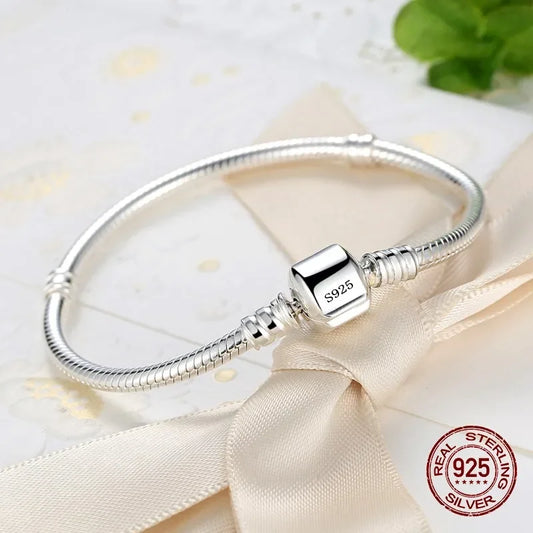 Handmade 925 Silver Charm Bracelet | Soft Smooth Snake Bone Bracelet for Women | Original Fine Jewelry