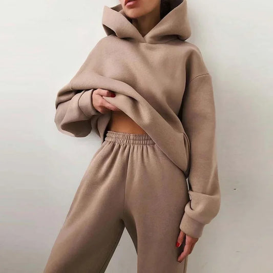 Plus Size Women's Long Sleeve Sweatshirt and Pants Set – Autumn Winter Casual Two-Piece Comfortable Outfit