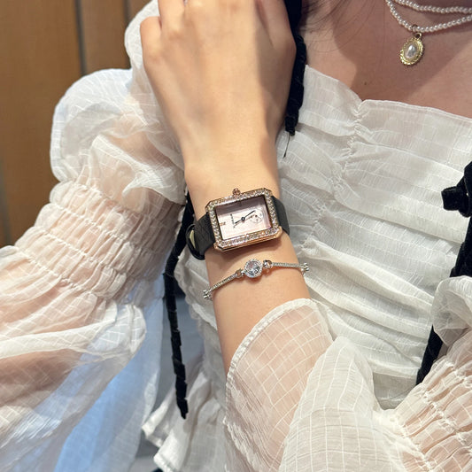 Women's Watch | Fashion Rose Gold Square Leather Quartz Watch | Luxury Ladies Wristwatch | Girlfriend Gift