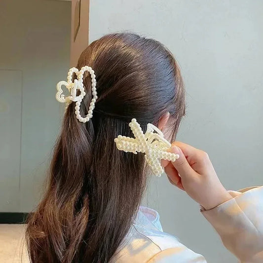 1PC Elegant Pearls Beads Hairpin for Women Headwear Horsetail Hair Clips Hair Crab Accessories Fashion Geometric Hair Claw