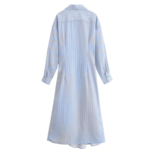 Women's clothing 2025 autumn new style, fashionable and versatile, simple and long-sleeved design, striped double-collar joint