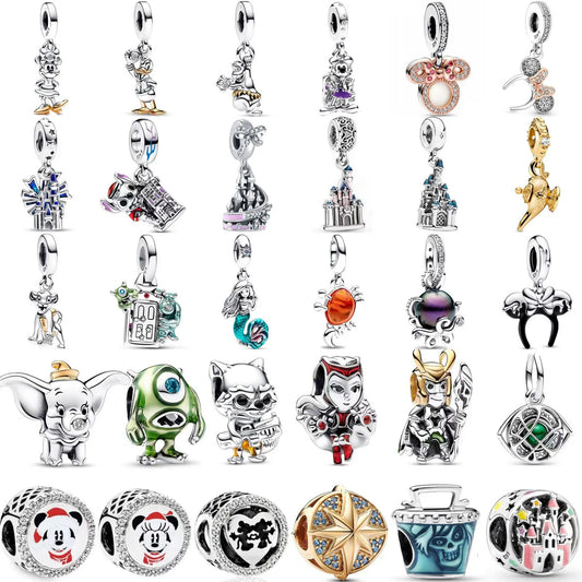 MINISO New Disney 925 Silver Mickey Castle Charms Pendant Bead – Fits Original Bracelet DIY Jewelry for Birthday Gifts