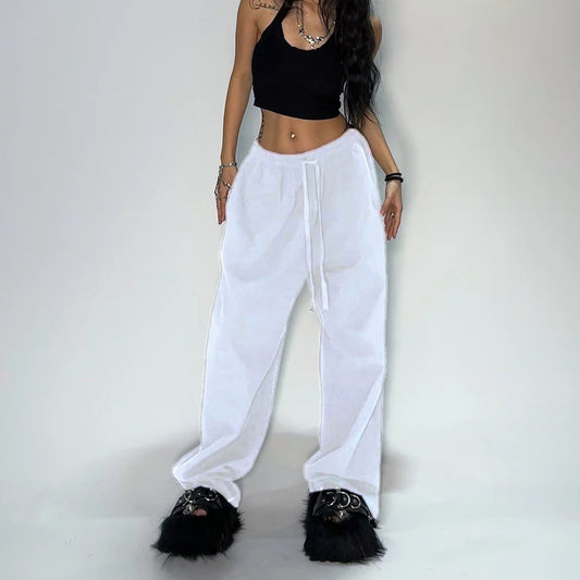 Casual Grey Sweatpants for Women – Loose Fit Parachute Pants with Starchy Waist