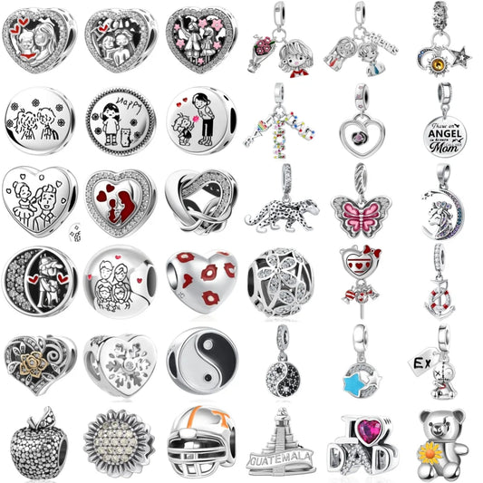 925 Silver Apple Heart Bead Pendant | Fits European Original Bracelet | DIY Fine Jewelry Accessories