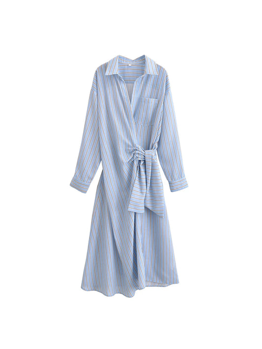 Women's clothing 2025 autumn new style, fashionable and versatile, simple and long-sleeved design, striped double-collar joint