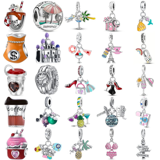 New Fashion 925 Sterling Silver Vacation Series Iron Tower, Coffee, Pineapple Charm Bead – Fits Original Bracelet DIY Women Jewelry