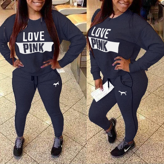 Fashion New Women Sweatshirts Sportswear Printed Letter Spring Tracksuit Long Sleeve Casual 2 Piece Set