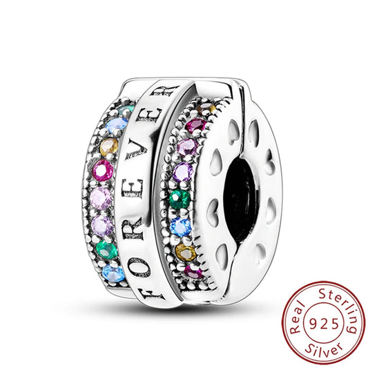 Fashion 925 Pure Silver Colorful Round Rainbow Murano Glass Charm Pendant Beads – Suitable for DIY Bracelet Women Jewelry