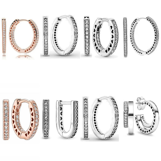 Hot Sell 925 Silver Hoop Earrings – Infinite Love White Stone Rose Gold Heart Pendant for Women | DIY Jewelry