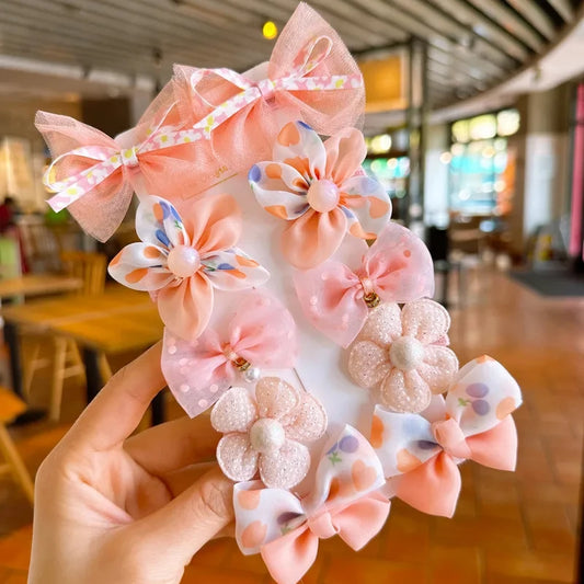 10PCS Bow Hair Clips Hair Bands Lovely Hair Accessories New Girls Sets Flower Cute Headwear Hairpins Headdress Barrettes