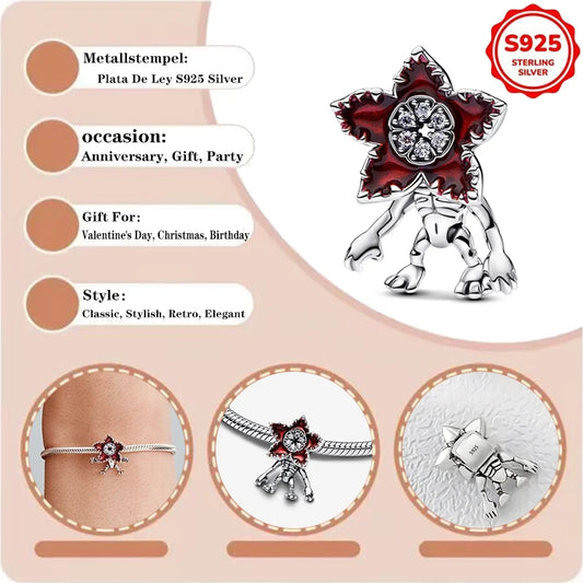 925 Sterling Silver Monster Activity Flower Charm Bead | Fits Original Bracelet | Women’s DIY Jewelry Gift