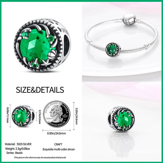 925 Sterling Silver Tree of Life Four-Leaf Clover Green Charms Beads – Fit Qikaola Bracelet DIY Jewelry