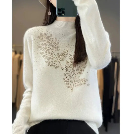 Women Thick Warm Autumn Winter Mock Neck Sweater Long Sleeve Fashion Pullover Korean Knit Jumper
