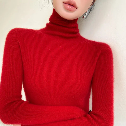 New Autumn Winter Women High Neck Pullover Sweater Korean Style Fashion Knitted Sweater HY138