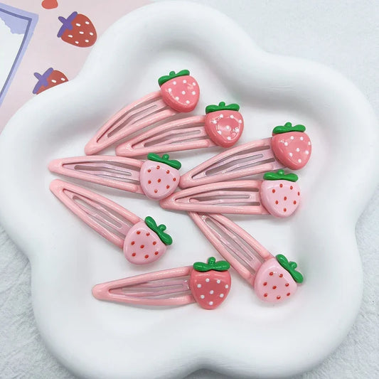 2Pcs/set Cute Sweet Strawberry Hairpin Lovely Pink Hair Clips Girls Bangs Clips BB Snap Clip Hair Accessories