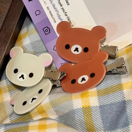 Rilakkuma Korilakkuma Hair Clips Anime Bear Head Cute Hair Pins and Clips Headwear Kawaii Hair Accessories for Women Girls
