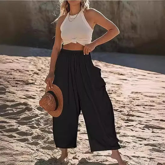 Fashion 2025 Autumn and Winter Temperament Women's Clothing Collage Cotton Linen Harem Pants Mid-waist Casual Pants