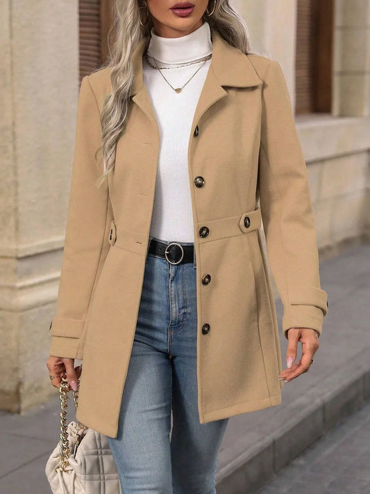 Autumn Winter Women Fashion Loose Fit Notched Lapel Single Breasted Multi Button Mid Length Wool Blazer