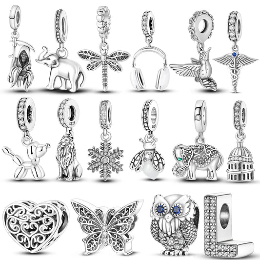 925 Sterling Silver Sparkling Butterfly Dog Owl Charms | Fit Original Bracelet | Women’s Pendant Beads Jewelry Gift