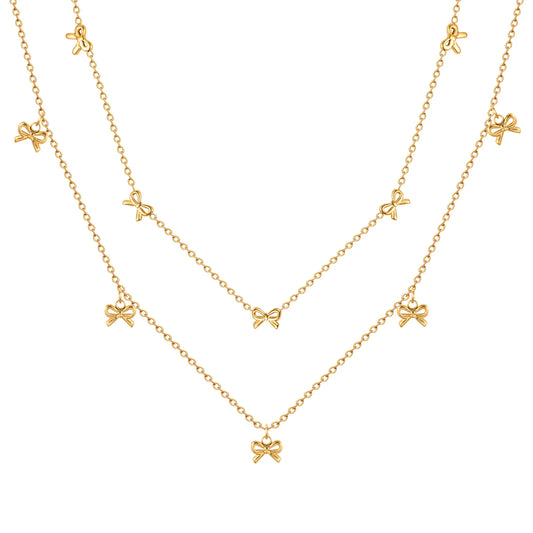 Charms Bow Necklace For Women, Bowknot Chain Choker Necklace, Stainless Steel Thin Link Exquisite Party Jewelry
