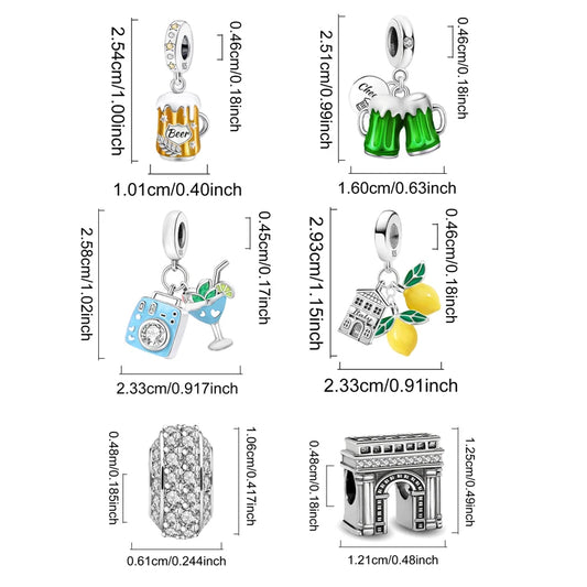 925 Sterling Silver Beer, Lemon, Town, Summer Camera Bead – Casual Series DIY Bracelet Making High-Quality Fine Jewelry Gift