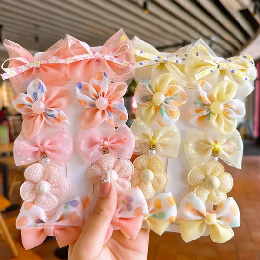 10PCS Bow Hair Clips Hair Bands Lovely Hair Accessories New Girls Sets Flower Cute Headwear Hairpins Headdress Barrettes