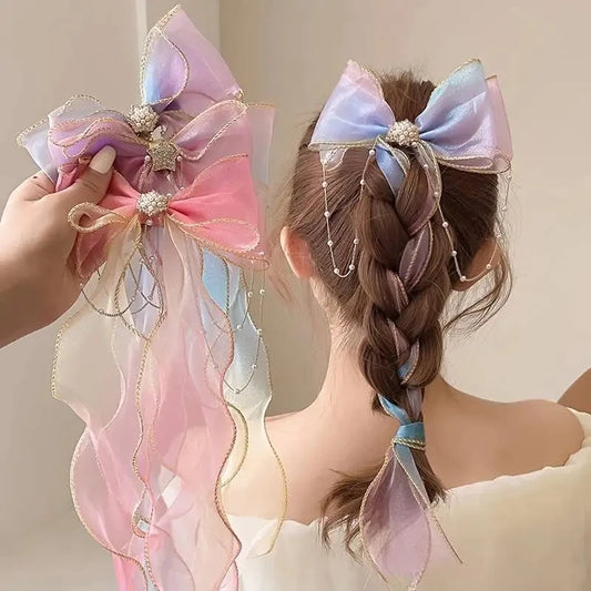 Children's Hair Accessories Pearl Tassels Bows Ribbons Braided Hairpins Headdresses Girls Princess Hair Clips Hair Accessories