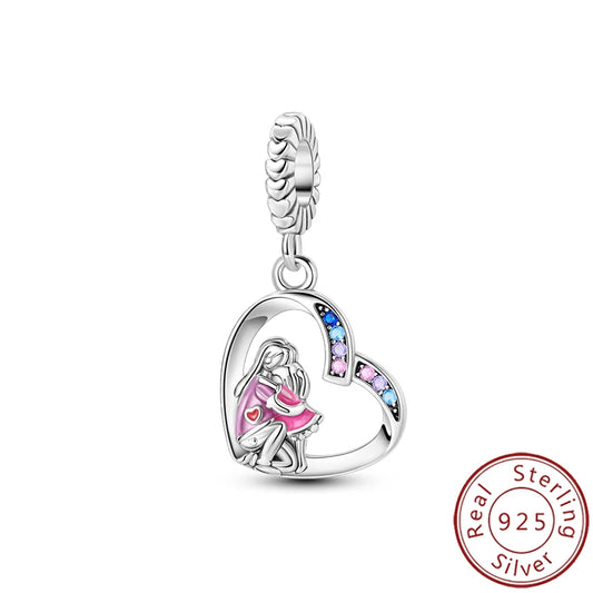 New 925 Pure Silver Angel Wings Heart Little Bird Black Swan Owl Sunflower Pendant Fits Original Bracelet Necklace Jewelry