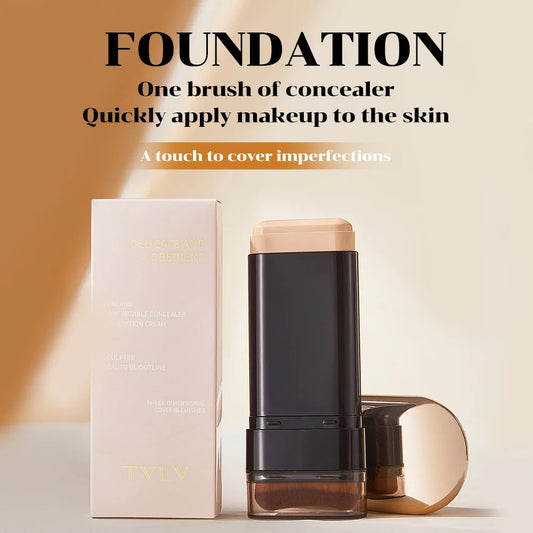 Light and Comfortable Concealer Foundation Cream, Long-lasting Without Smudging, Double-ended Powder with Brush