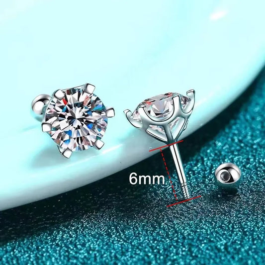 TY 0.3–2CT Moissanite Earrings – 925 Sterling Silver Round Cut Stud Earrings for Men and Women