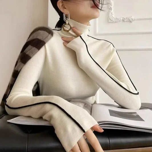 Fashion Turtleneck Pullover Women 2023 New Autumn Winter Slim Fit Long Sleeve Elegant Office Sweater Black White