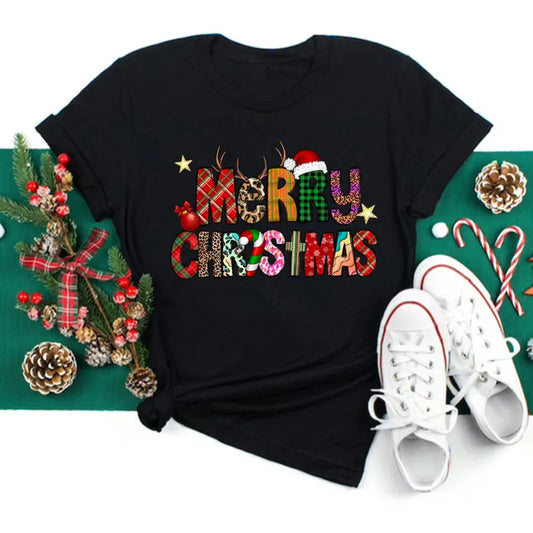 Funny Love Merry Christmas Women's T-Shirt – Santa Print Casual Xmas Party Top in Black, Red, White