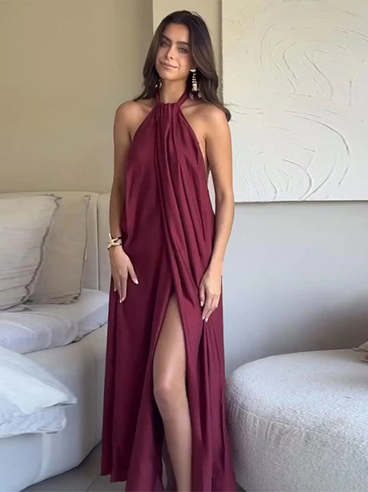 Fashion Women' S Long Dresses Halter Elegant Backless Sleeveless Split Dress Female Summer New Lady Beach Vacation Robes
