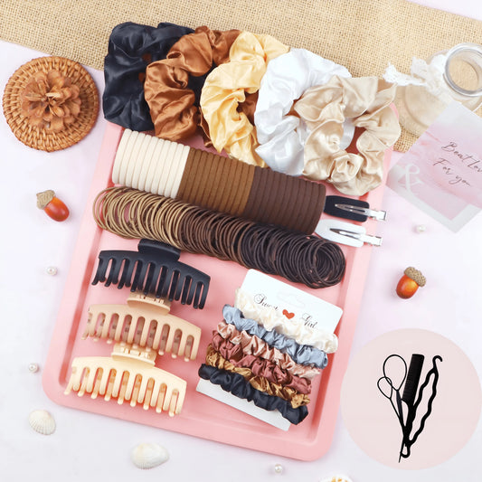 170pcs Women's Hair Accessories Set, Hair Bands, Ponytail Holders, Keel Clips, Rubber Bands,Variety Pack For Hairstyling. ﻿