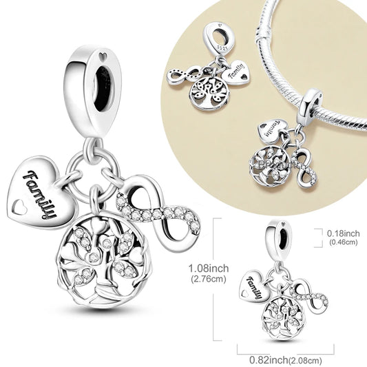 Original 925 Sterling Silver Infinite Family Tree Charm Bead Pendant – Fits Original Bracelet or Chain for Women DIY Jewelry Gift