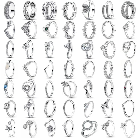 New European 925 Silver Heart, Floral, and Sun Moon Rings – Delicate Women’s Jewelry for Weddings and Parties