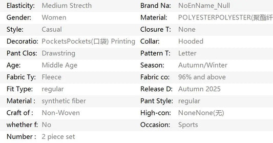 Autumn Winter Women’s Sets 2pcs Hoodie Pants Suit 2025 Milano Letter Print Aesthetic Tracksuit