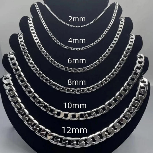 Men's 925 Sterling Silver Face Chain Necklace 2–12MM 40–75cm – Lobster Clasp Unisex Jewelry for Engagement and Gifts