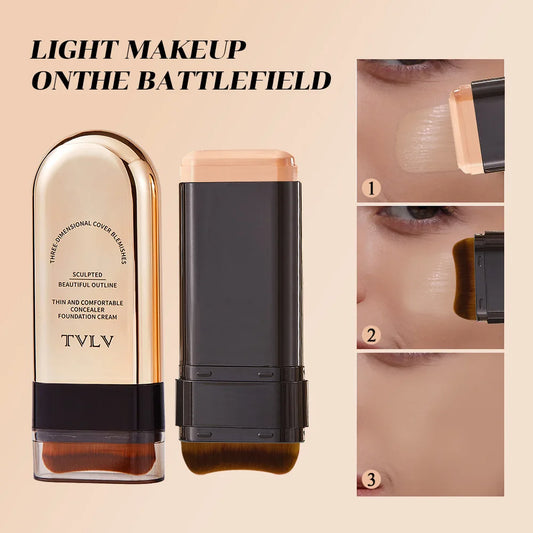 Light and Comfortable Concealer Foundation Cream, Long-lasting Without Smudging, Double-ended Powder with Brush