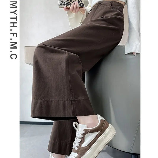 Fashionable Temperament for Women in Spring and Autumn 2025 New High-waist Nine-point Straight Wide-leg Pants