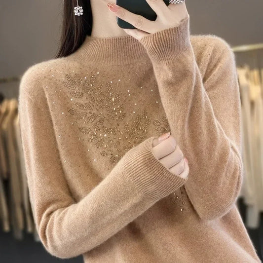 Women Thick Warm Autumn Winter Mock Neck Sweater Long Sleeve Fashion Pullover Korean Knit Jumper