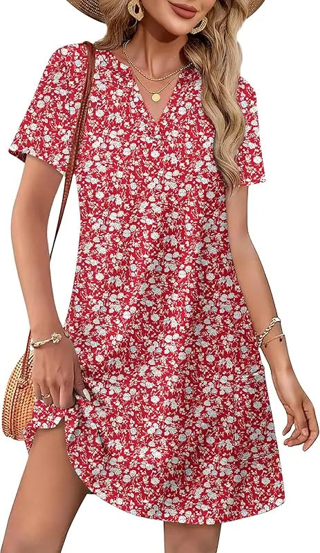 Fashion Dresses for Women 2025 Casual Summer V Neck Wedding Guest Dress Short Sleeve Fashion Beach Vacation Clothes