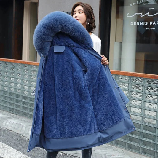 2025 New Women’s Winter Parka Jacket – Long Hooded Coat with Wool Liner and Fur Collar, Thick Warm Snow Wear 6XL
