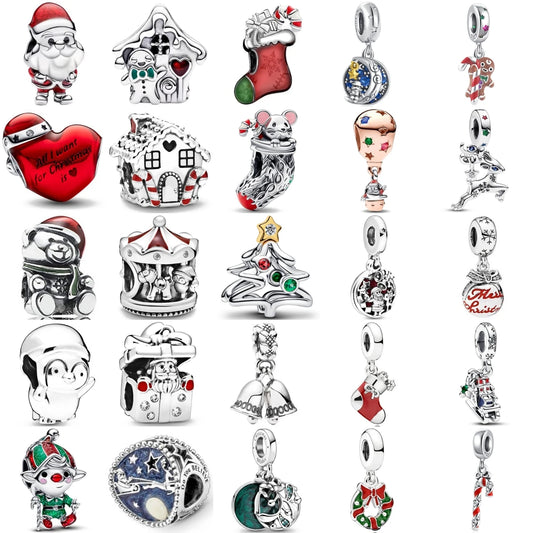 Fashion 925 Sterling Silver Christmas Garland Bell Crutch Socks Pendant Fits Original Charms Bracelet Women Jewelry Gift