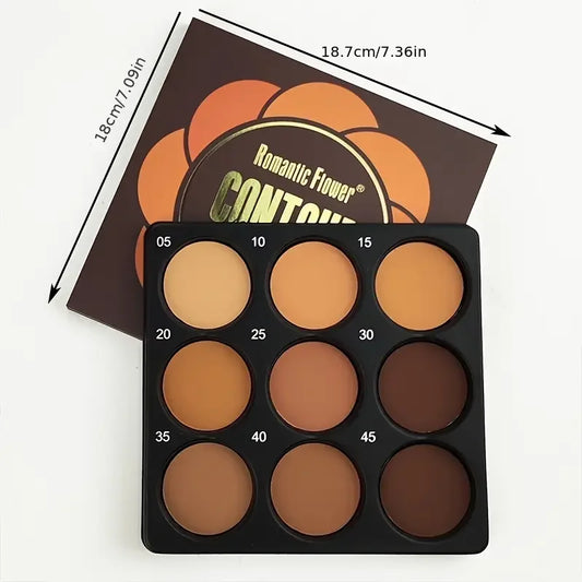9-Color Dark Bronze Foundation Palette, Contouring, Concealer, Makeup Setting, Oil-Control Foundation, Shadow, Nose Shadow Palette, Matte Natural with Delicate Glitter