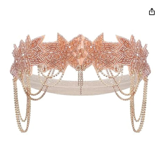 1920S Headband Headgear Prom Hair Accessories Great Gatsby Halloween Prom Rhinestone Fringed Hair Accessories Headband