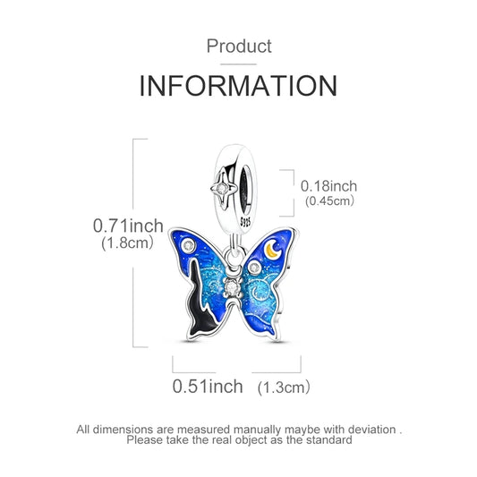 Original 925 Sterling Silver Starry Sky Butterfly Paint Charm Bead Pendant – Fits Original Bracelets & Chains for Women DIY Gift